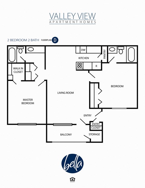 Floor plan for 2 beds, 2 baths, 860 sqft